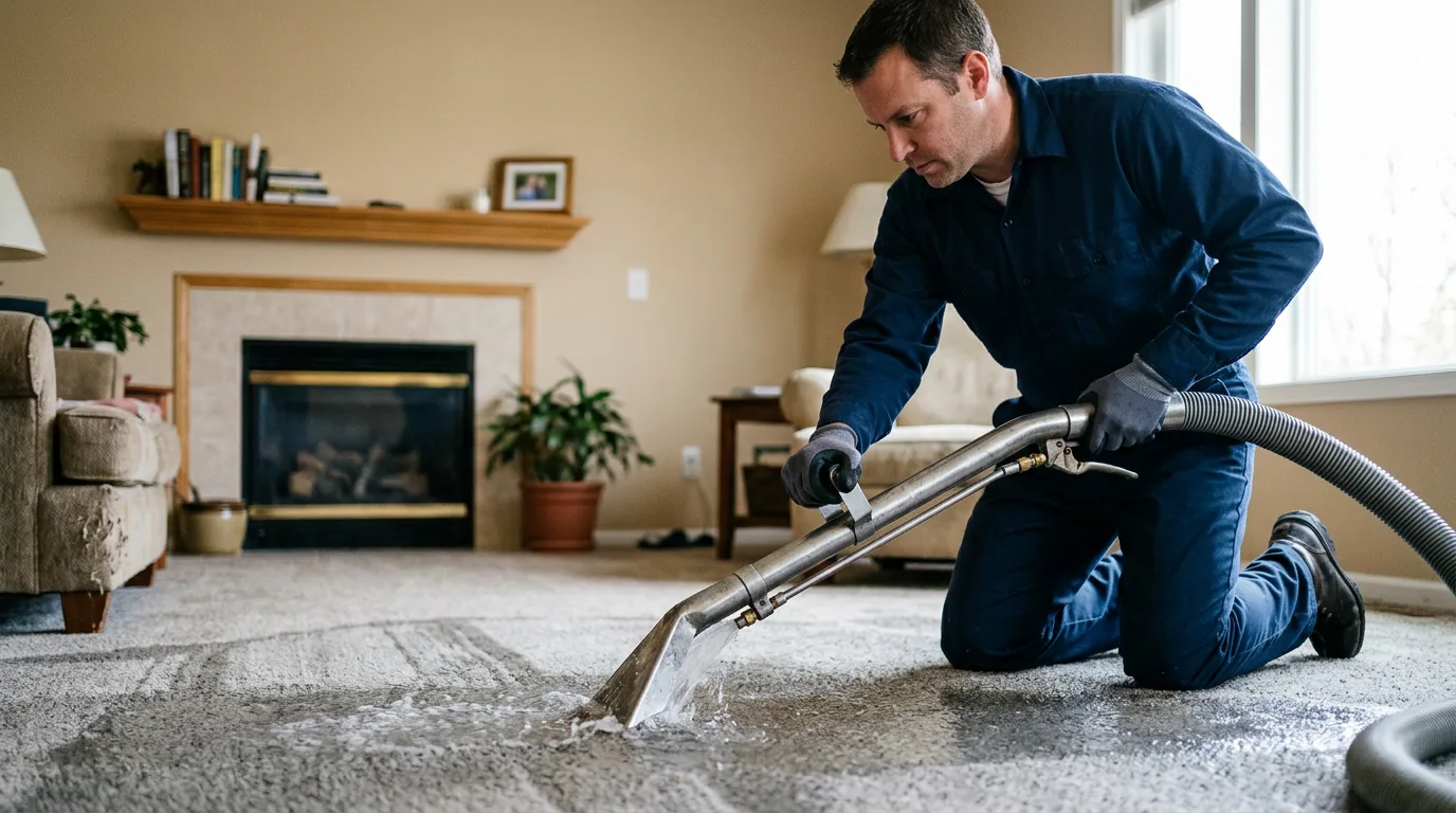 Water damage restoration technician working near Crete, IL